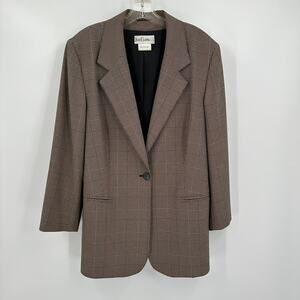 Vintage Jean Claire Womens Blazer Jacket S 18 Brown Plaid Office Career Business